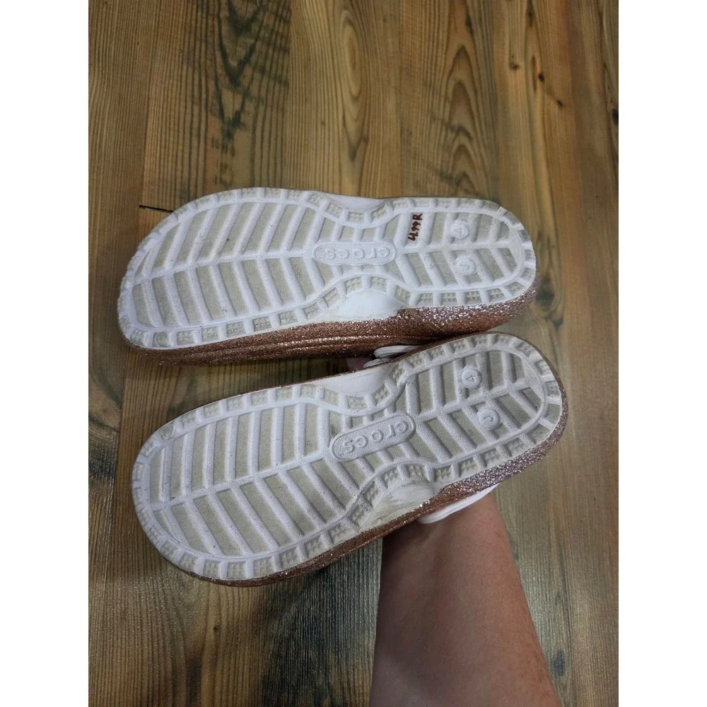 Crocs Kids Comfort Classic Lined Clog Rose Gold Glitter Sparkle Fleece Soft 4